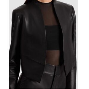 Alice + Olivia Black Leather Cropped Jacket